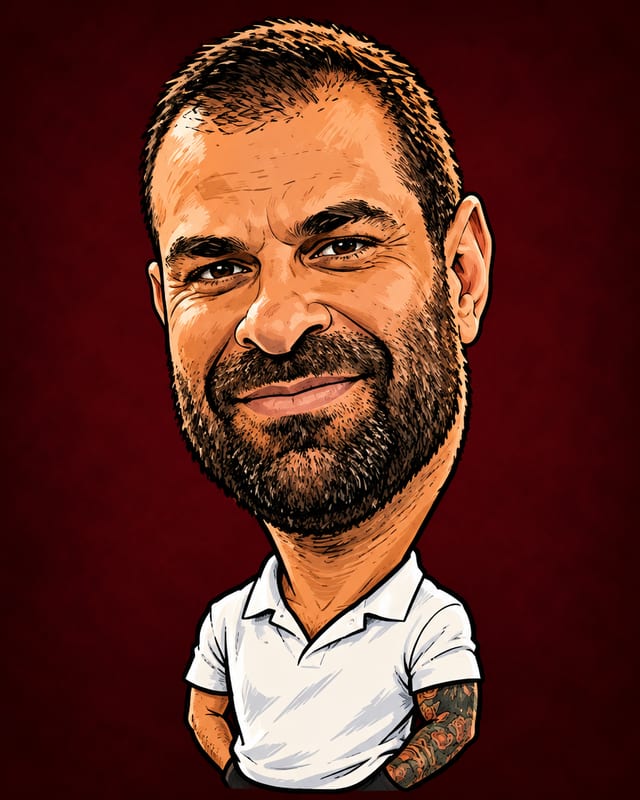 Caricatura de Fabiano Zettel gerada por IA (não é fotografia)