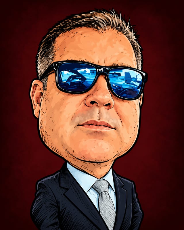 Caricatura de Marcelo Araújo Bormevet gerada por IA (não é fotografia)