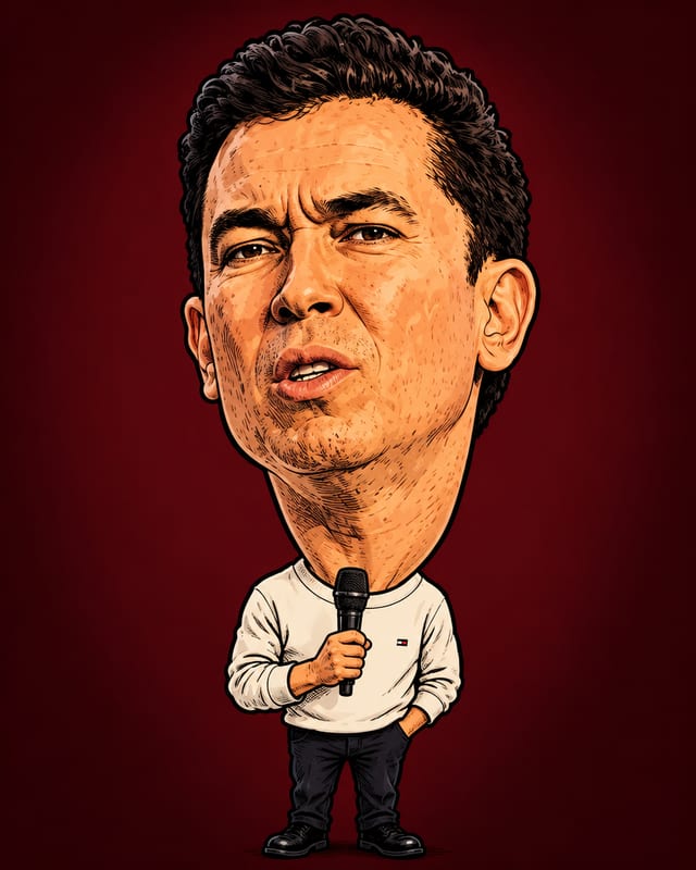 Caricatura de Pastor Lucinho gerada por IA (não é fotografia)