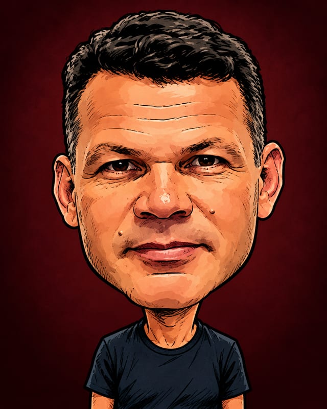 Caricatura de Rafael Martins de Oliveira gerada por IA (não é fotografia)